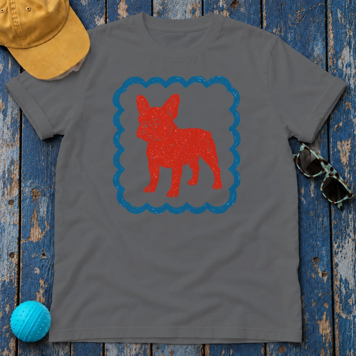 French Bulldog in Decorative Border Graphic Design T-Shirt in Graphite Heather