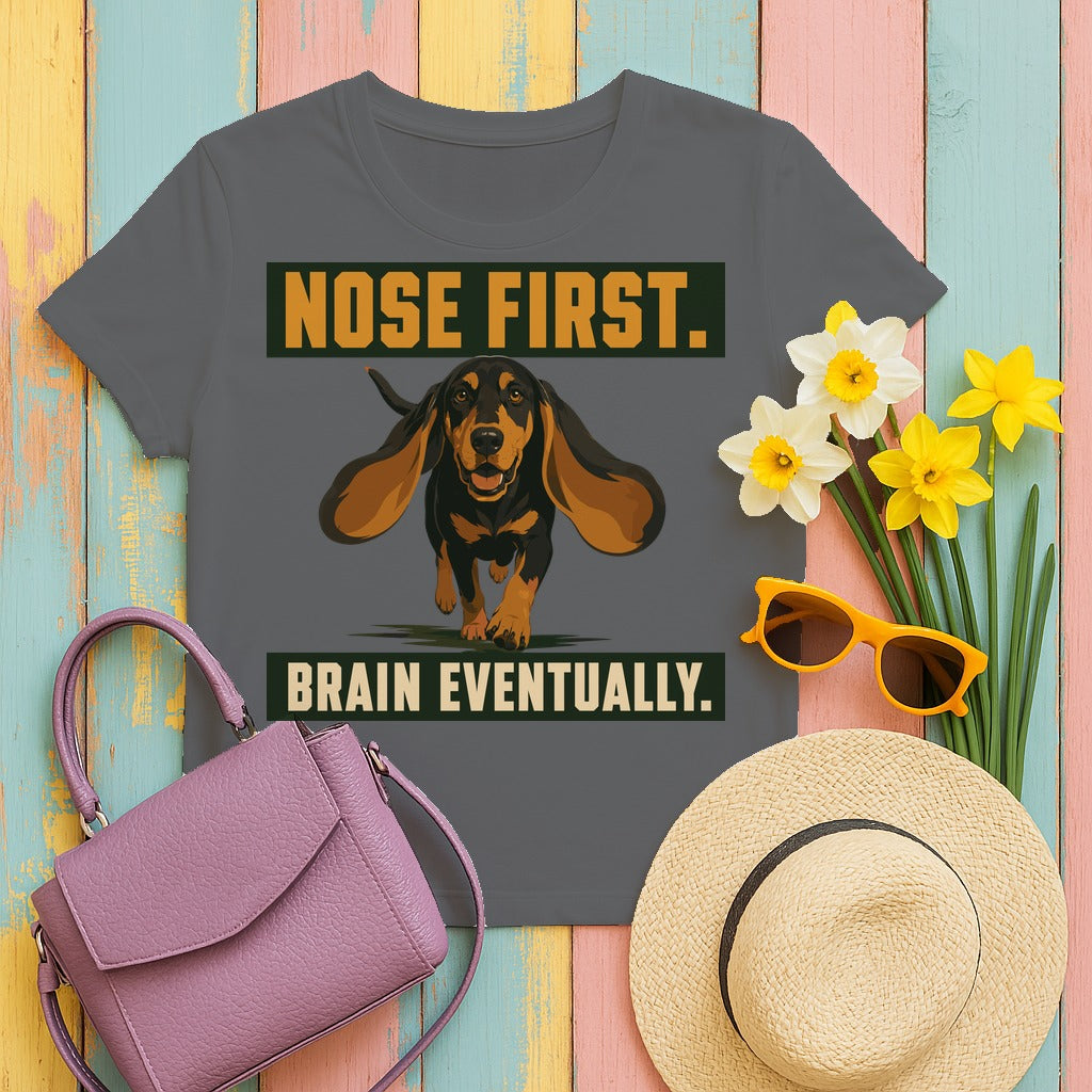Nose First Coonhound T-Shirt in Graphite Heather