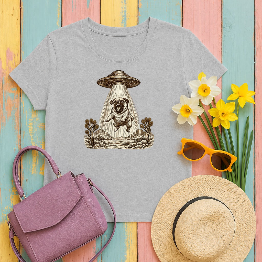 Cosmic Canine Desert Daze Pug T-Shirt in Sport Grey