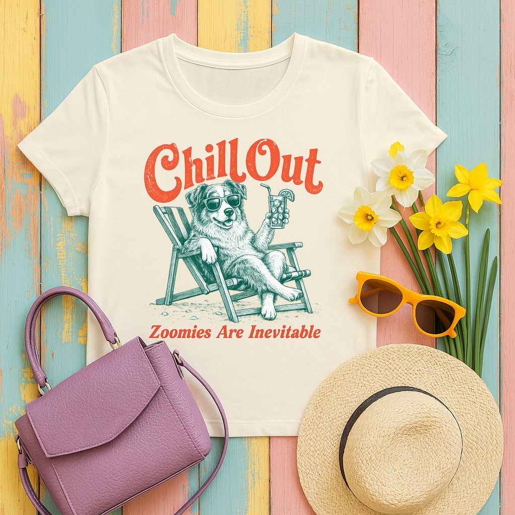 Chill Out Australian Shepherd T-shirt in Natural