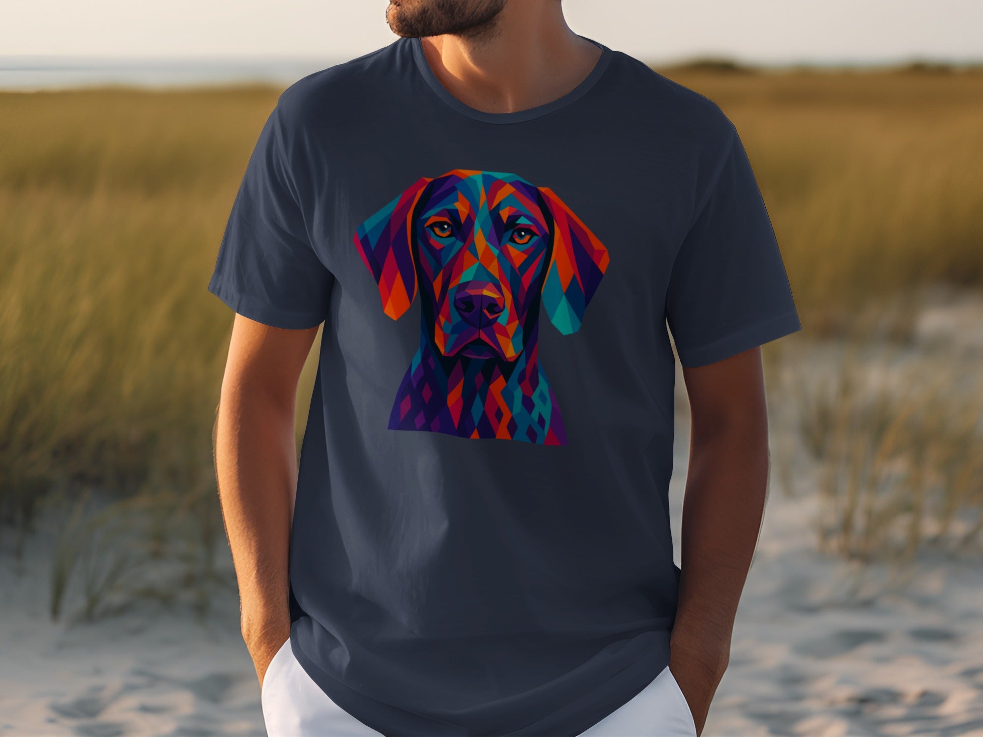 Vibrant Dog Illustration Graphic Tee for Animal Lovers