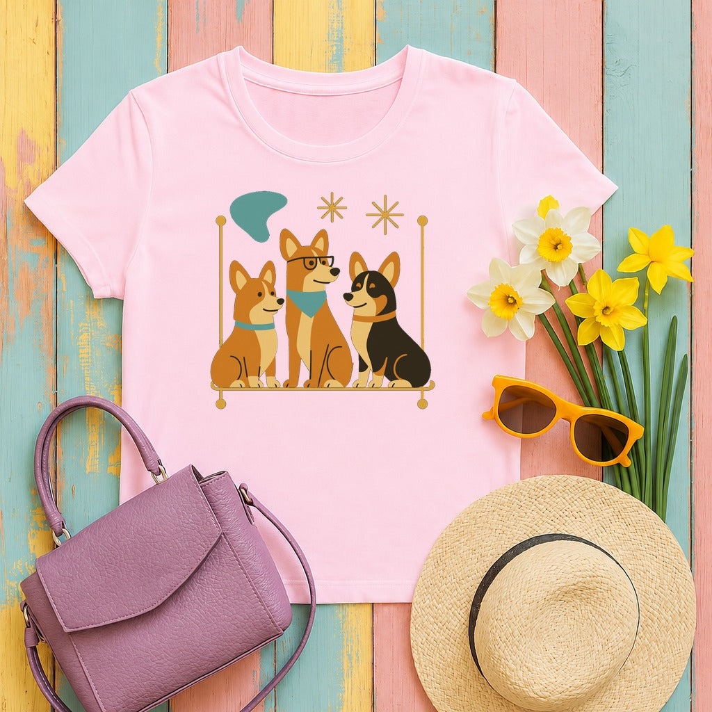 Atomic Corgi Crew T-Shirt in Light Pink
