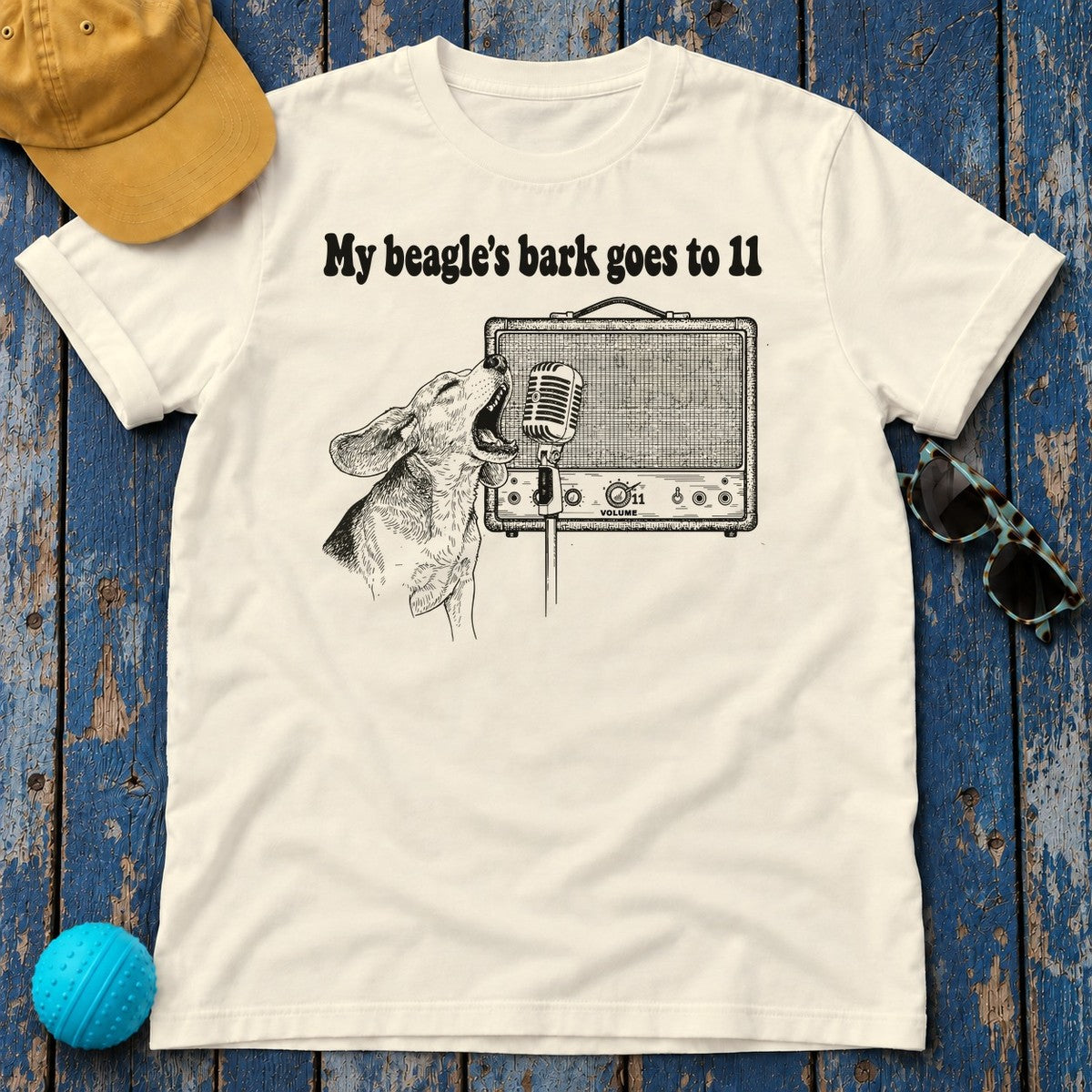 My Beagle's Bark Goes To Eleven Amplifier T-Shirt in Natural