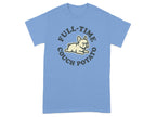French Bulldog on a t-shirt with "FULL-TIME COUCH POTATO" text.
