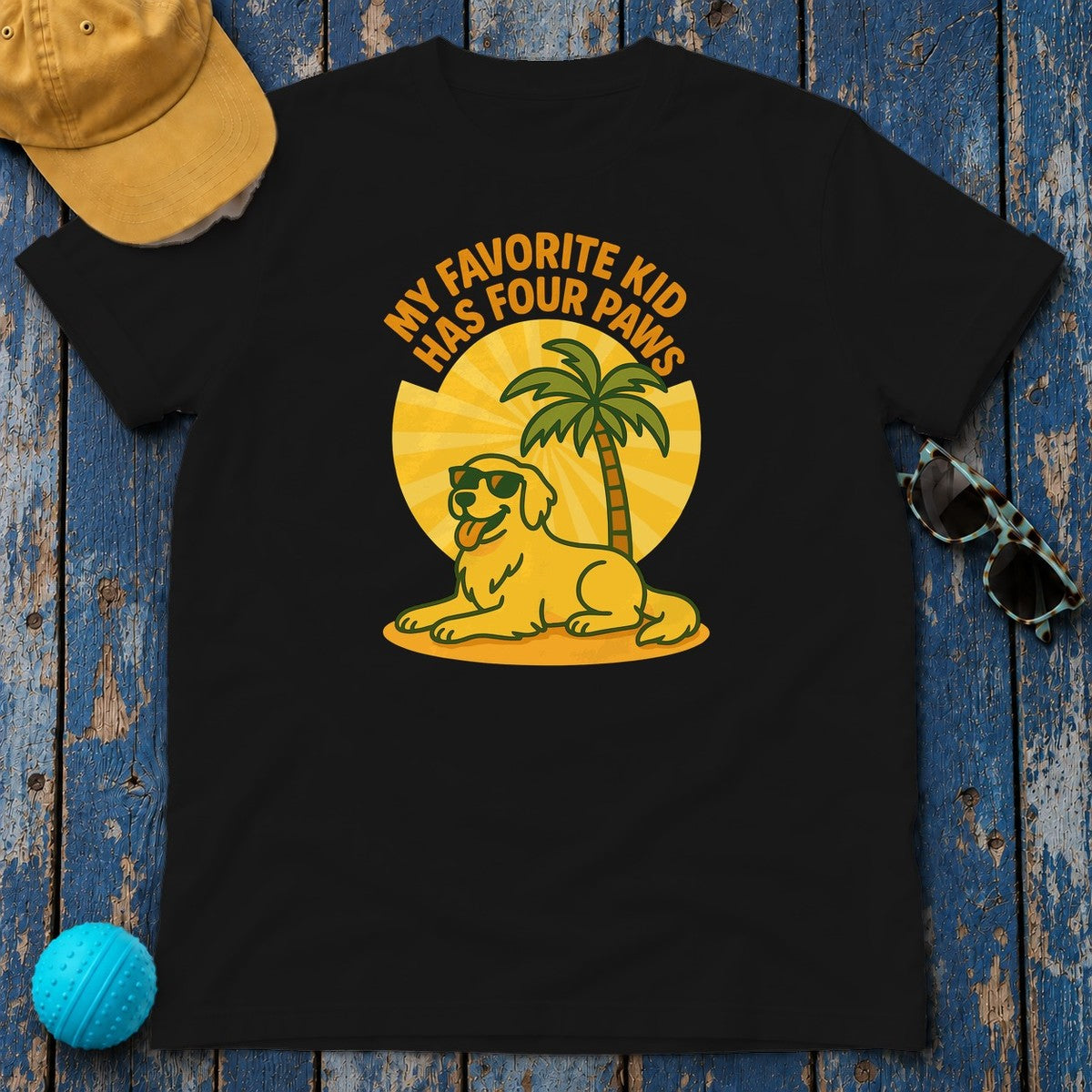 My Favorite Kid Has Four Paws With Golden Retriever T-Shirt in Black