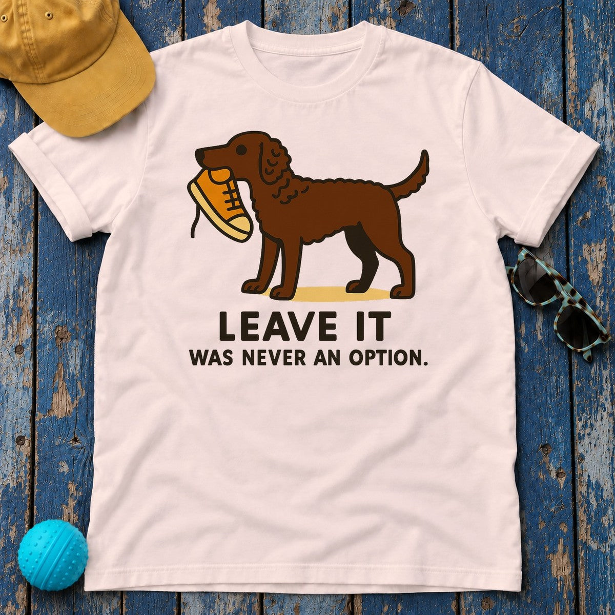 Liver Curly-Coated Retriever Leave It Tee in Soft Pink