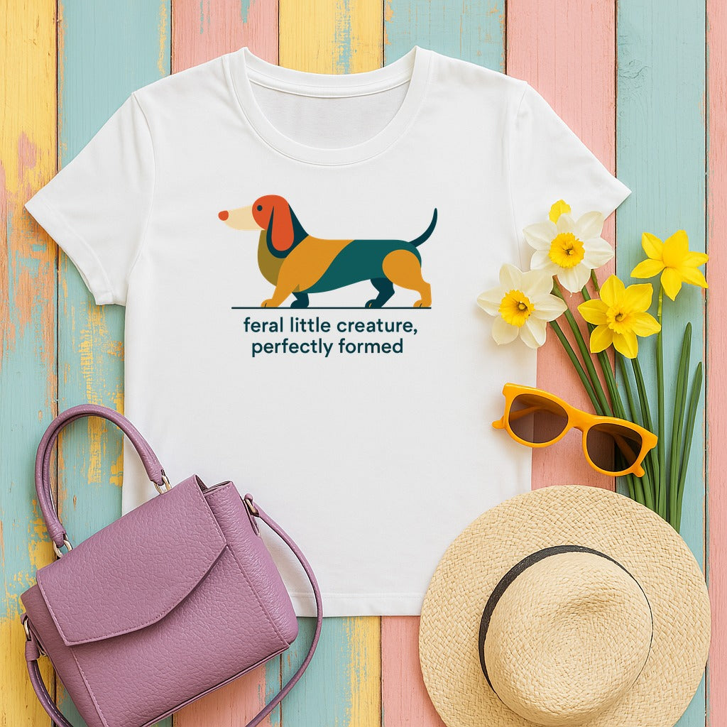 Perfectly Feral Dachshund T-Shirt in White