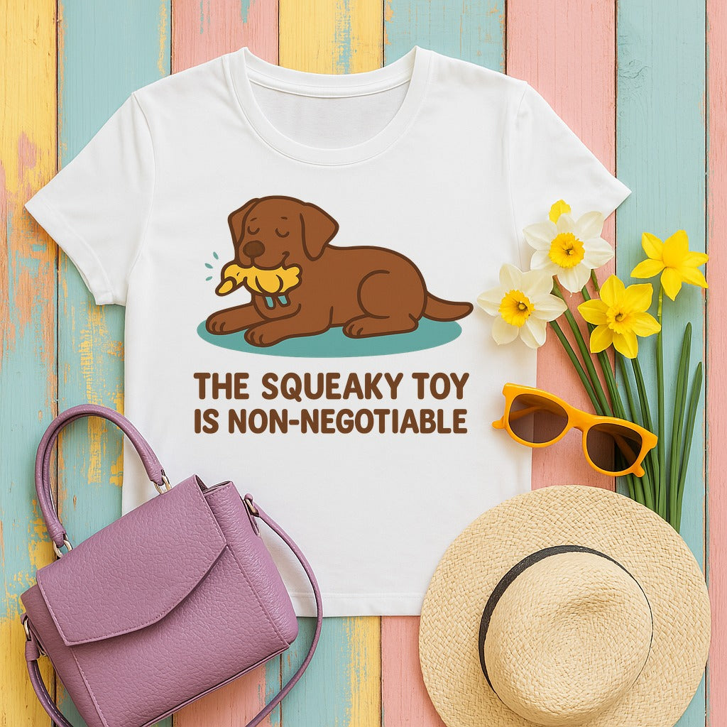 Chocolate Lab Squeaky Toy Non-Negotiable T-shirt in White