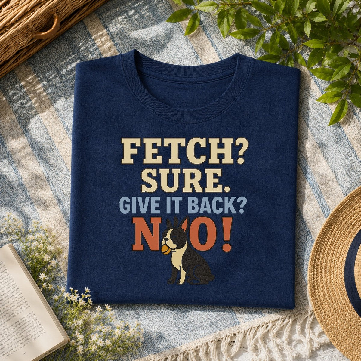 Boston Terrier fetch tee flat-lay