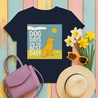 Dog Days Are The Best Days With Golden Retriever T-Shirt Navy T-shirt
