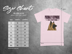 Gildan 5000 heavy cotton t-shirt size chart with German Shepherd graphic.