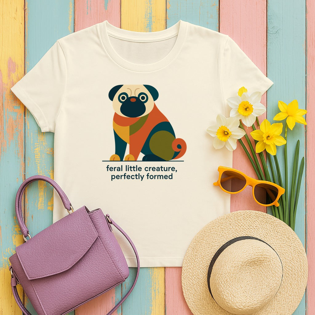 Feral Little Creature Pug Art T-Shirt in Natural