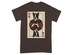 T-shirt with a King of Hearts playing card featuring a Boston terrier wearing a crown and robe.