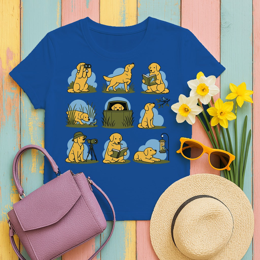 Golden Retriever Birding T-Shirt in Royal