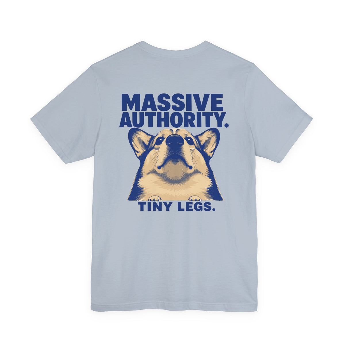 Corgi Authority: Tiny Legs Back Print Tee in Light Blue, back