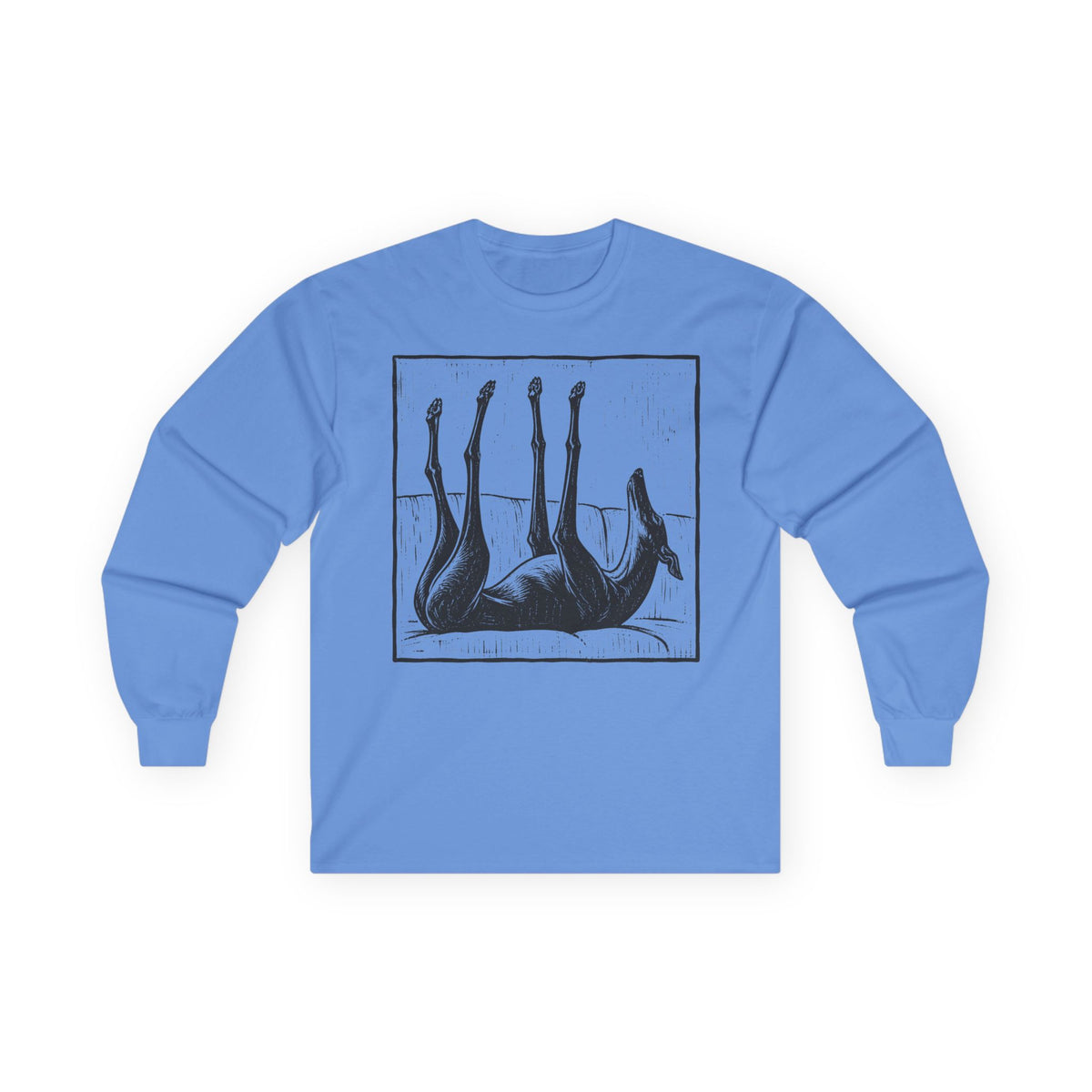 Upside Down Sleeping Greyhound Long Sleeve Tee in Carolina Blue
