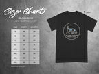 Gildan 5000 Heavy Cotton T-Shirt size chart with beagle graphic.