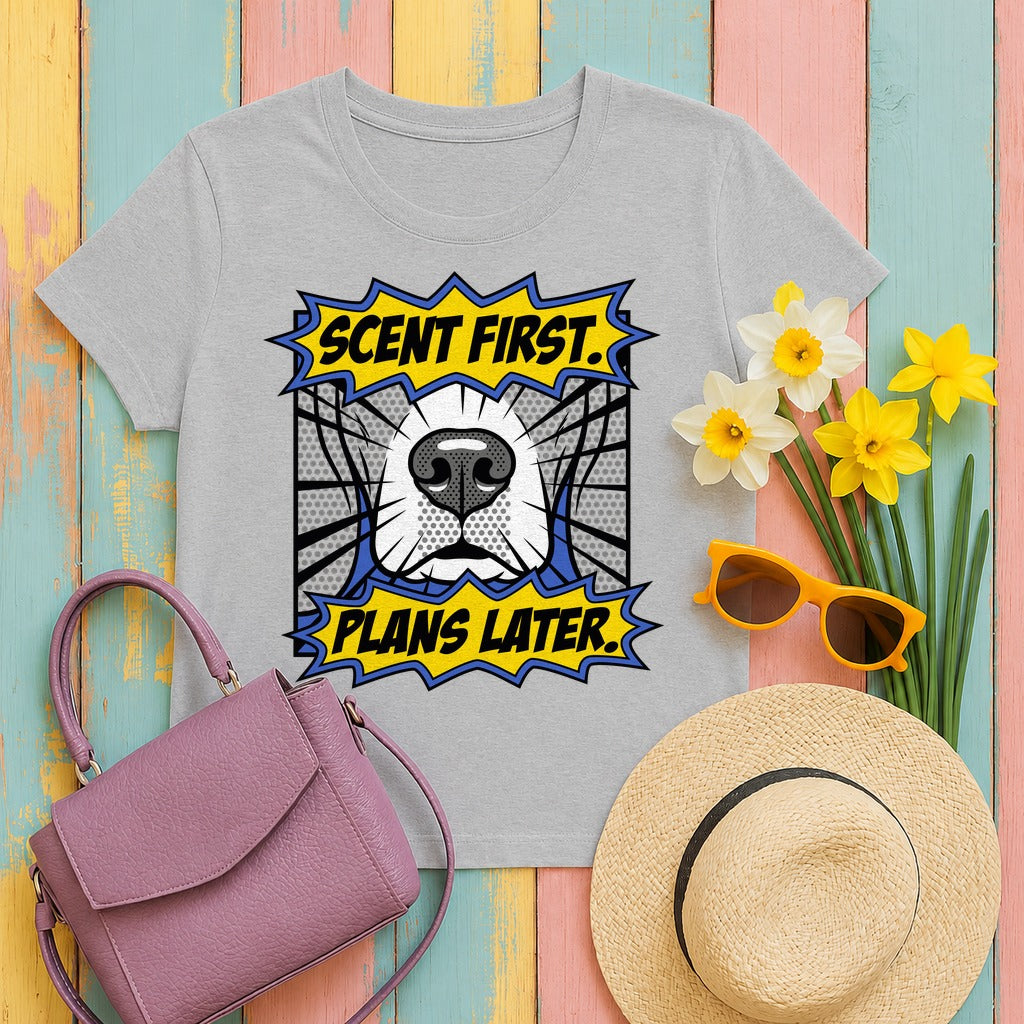 Scent First. Plans Later. Beagle T-Shirt in Sport Grey