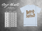Gildan 5000 t-shirt size chart and graphic with "Backtalk is my Superpower".