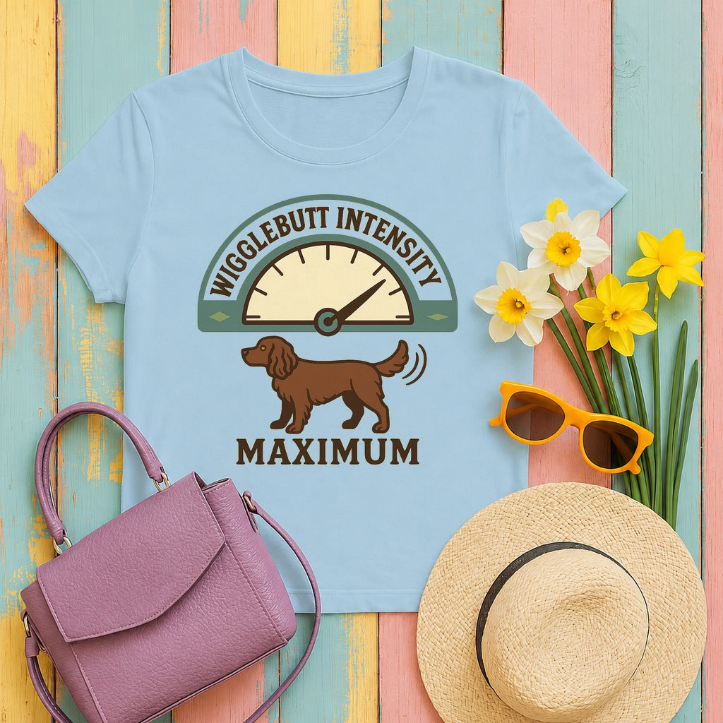 Boykin Spaniel Wigglebutt Intensity Maximum T-shirt in Light Blue