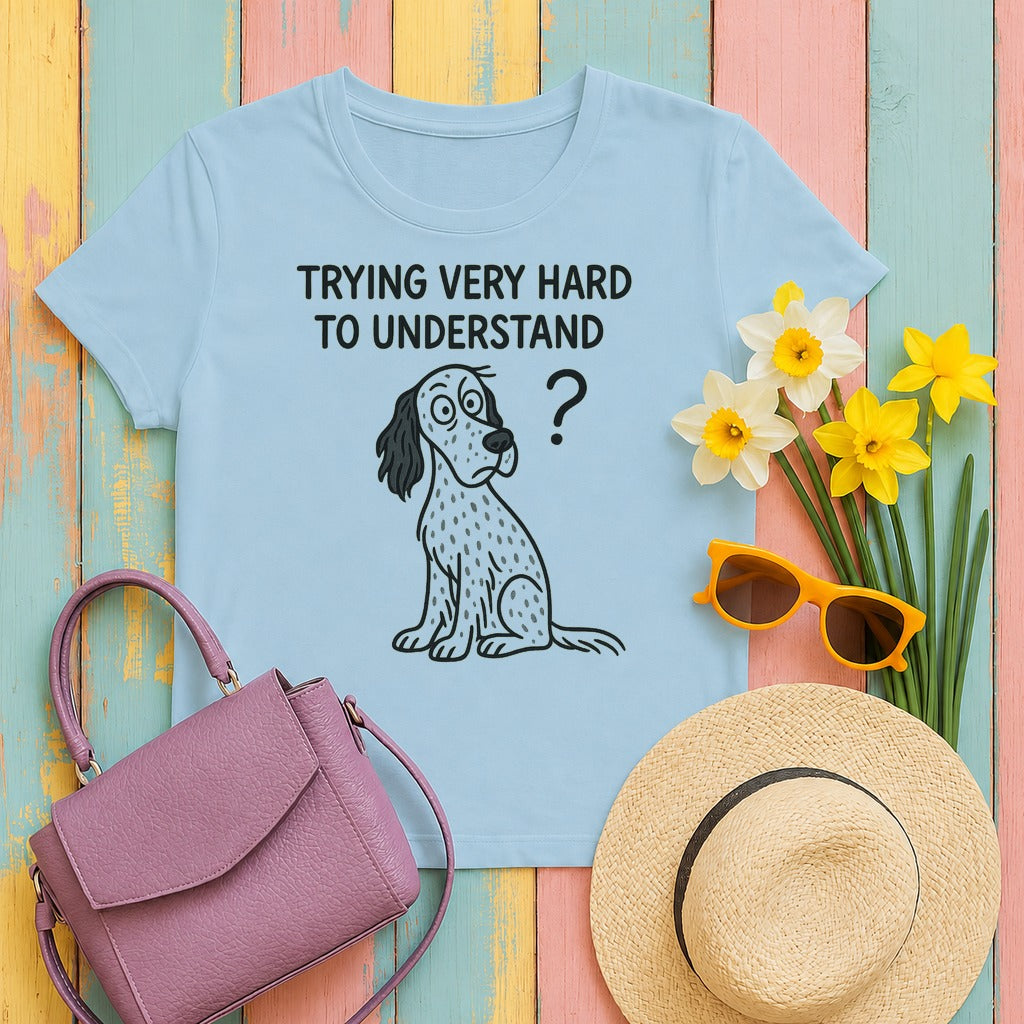 english setter trying-to-understand tee flat lay hero