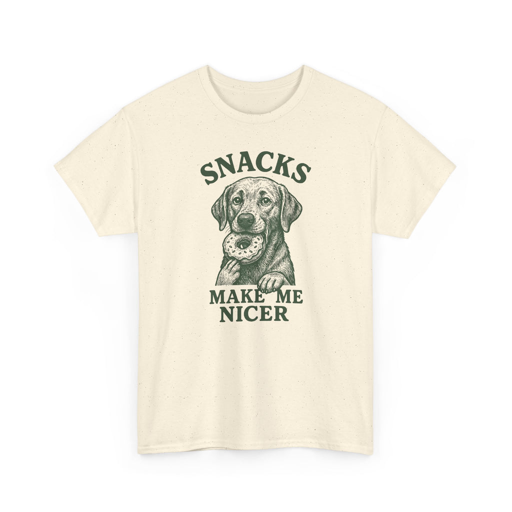 Snacks Make Me Nicer Labrador With Donut Graphic Novelty T-Shirt
