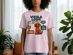 Pink t-shirt with "Vizsla Logic" flowchart and a Vizsla dog graphic.