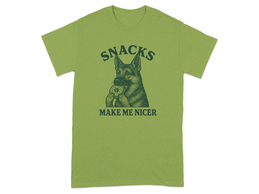 Snacks Make Me Nicer Funny Dog T-Shirt Product