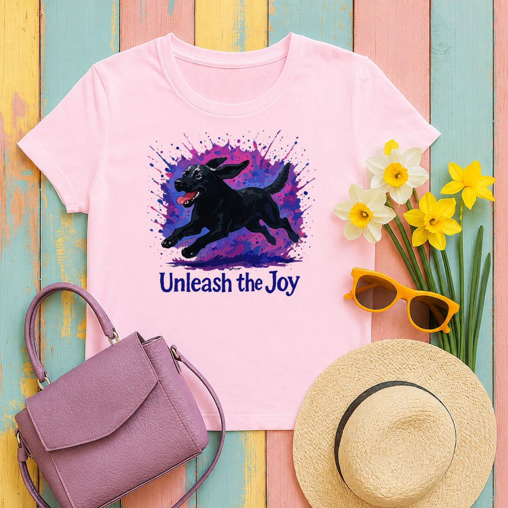 Unleash The Joy Vibrant Black Labrador T-Shirt in Light Pink