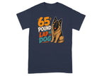 Navy t-shirt with "65 POUND LAP DOG" text and a German Shepherd.