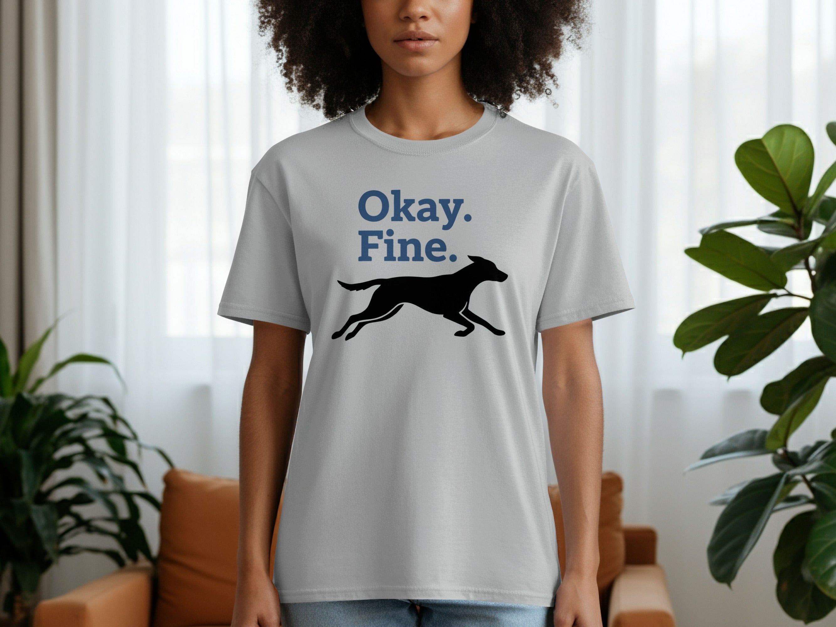 Okay Fine Graphic Dog Print Casual Wear T-Shirt