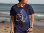 Navy t-shirt with a beagle graphic and text "Walking my Beagle is my therapy."