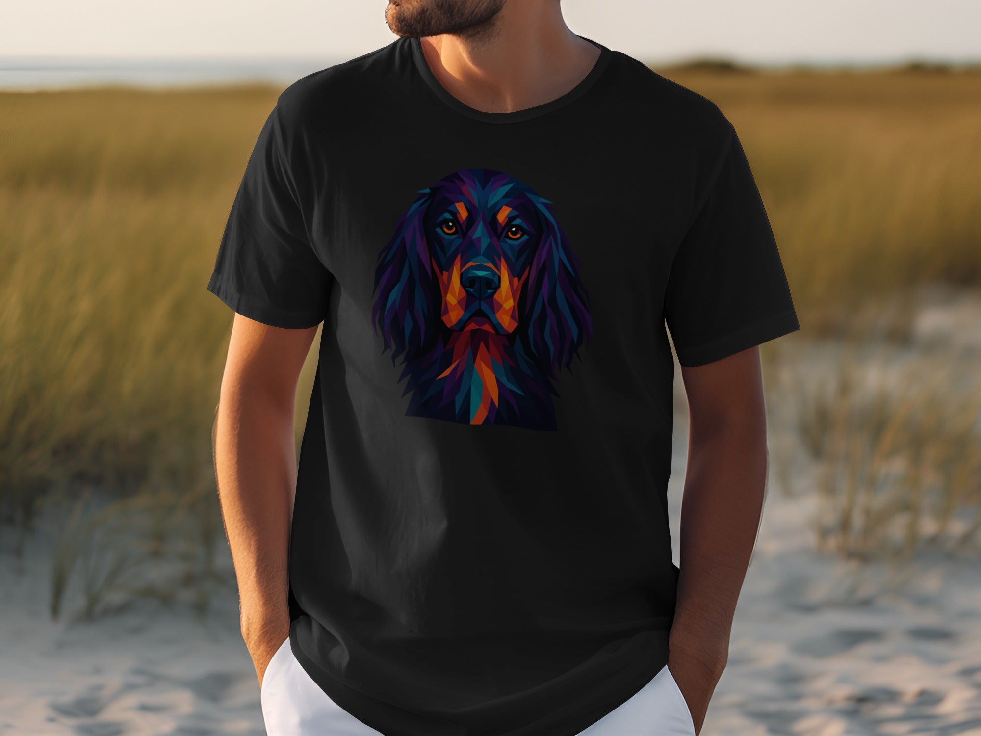Colorful Geometric Dog Design Black T-shirt