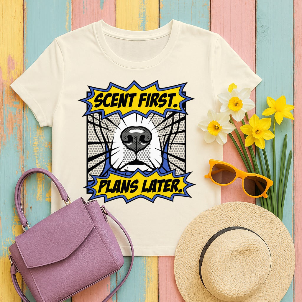 Scent First. Plans Later. Beagle T-Shirt in Natural