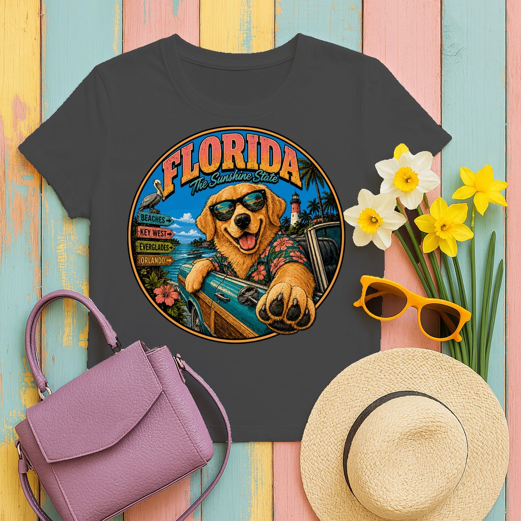 Sunshine State Golden Retriever T-Shirt in Dark Heather