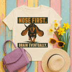 nose-first-coonhound tee flat lay hero v8
