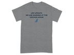 Gray t-shirt with "Life Update: We are barking at the vacuum again" and dog icon.