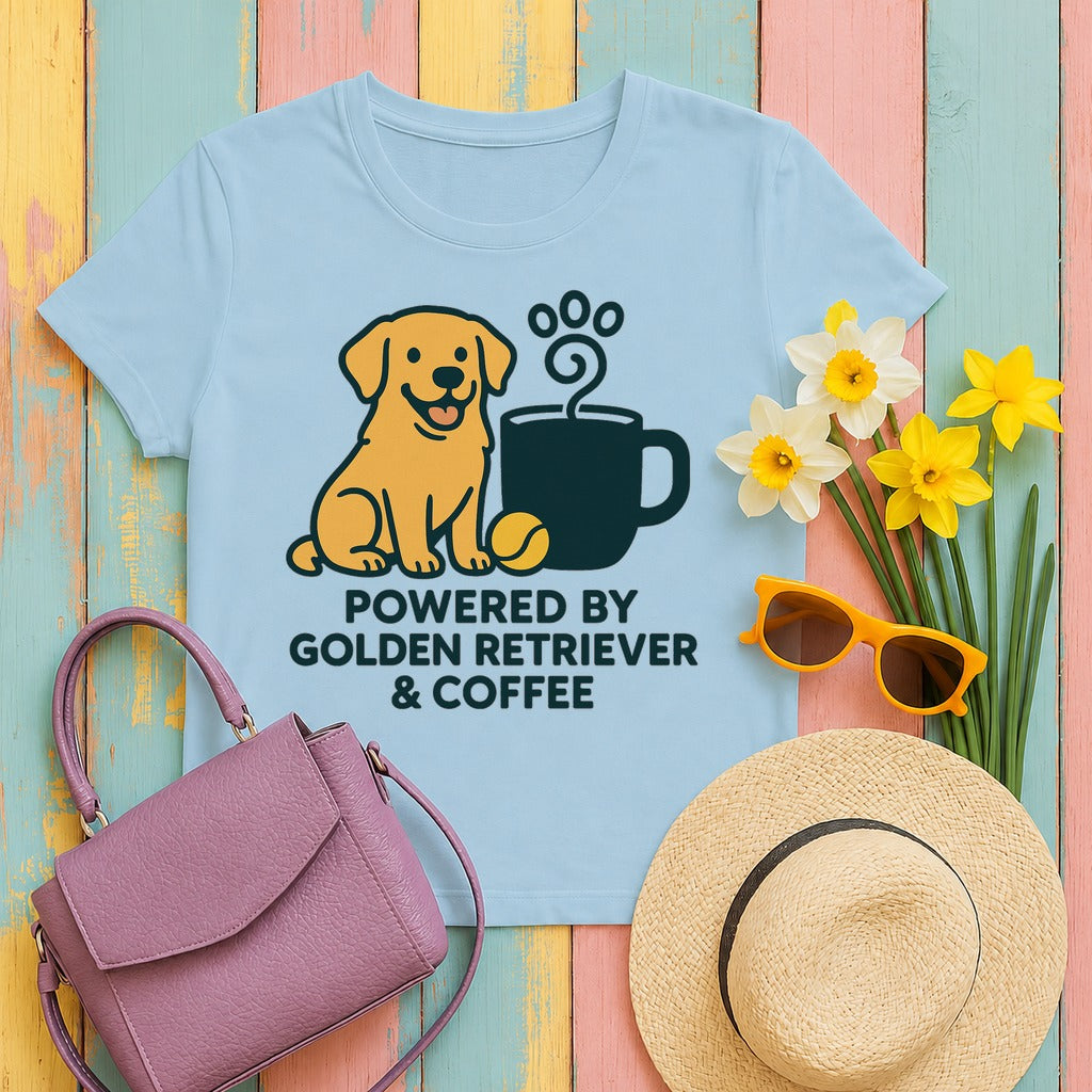 Golden Retriever & Coffee Power T-Shirt in Light Blue