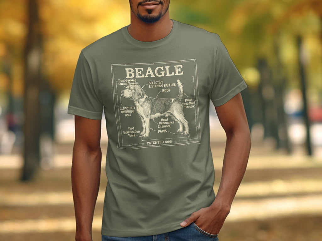 Beagle t-shirt with anatomical diagram and text, Patented 1898.