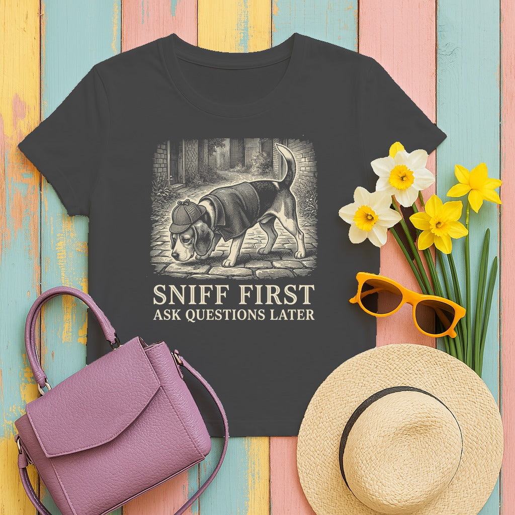Whimsical Beagle Sleuth T-Shirt in Dark Heather