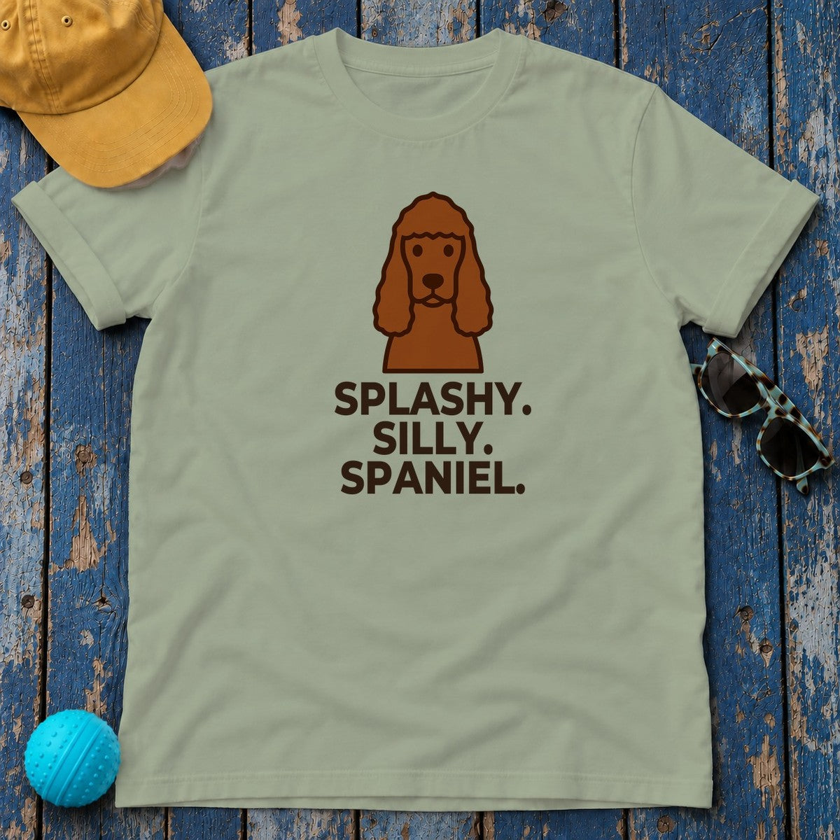 Splashy. Silly. Spaniel. Irish Water Spaniel T-Shirt in Sage