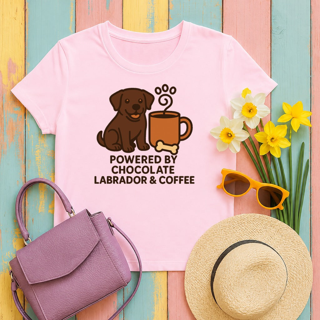 Chocolate Lab & Coffee Power T-shirt in Light Pink