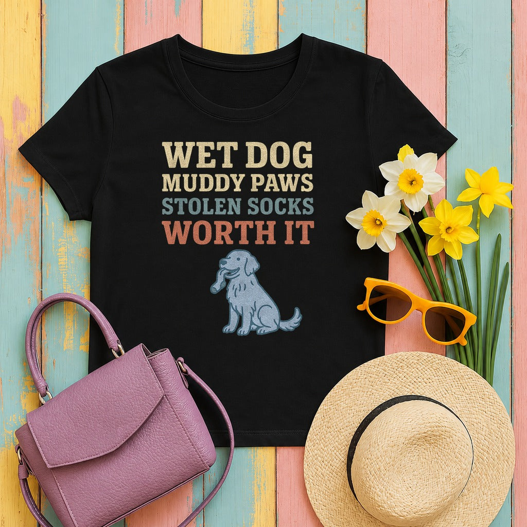 Flat-Coat Wet Dog Muddy Paws Tee in Black