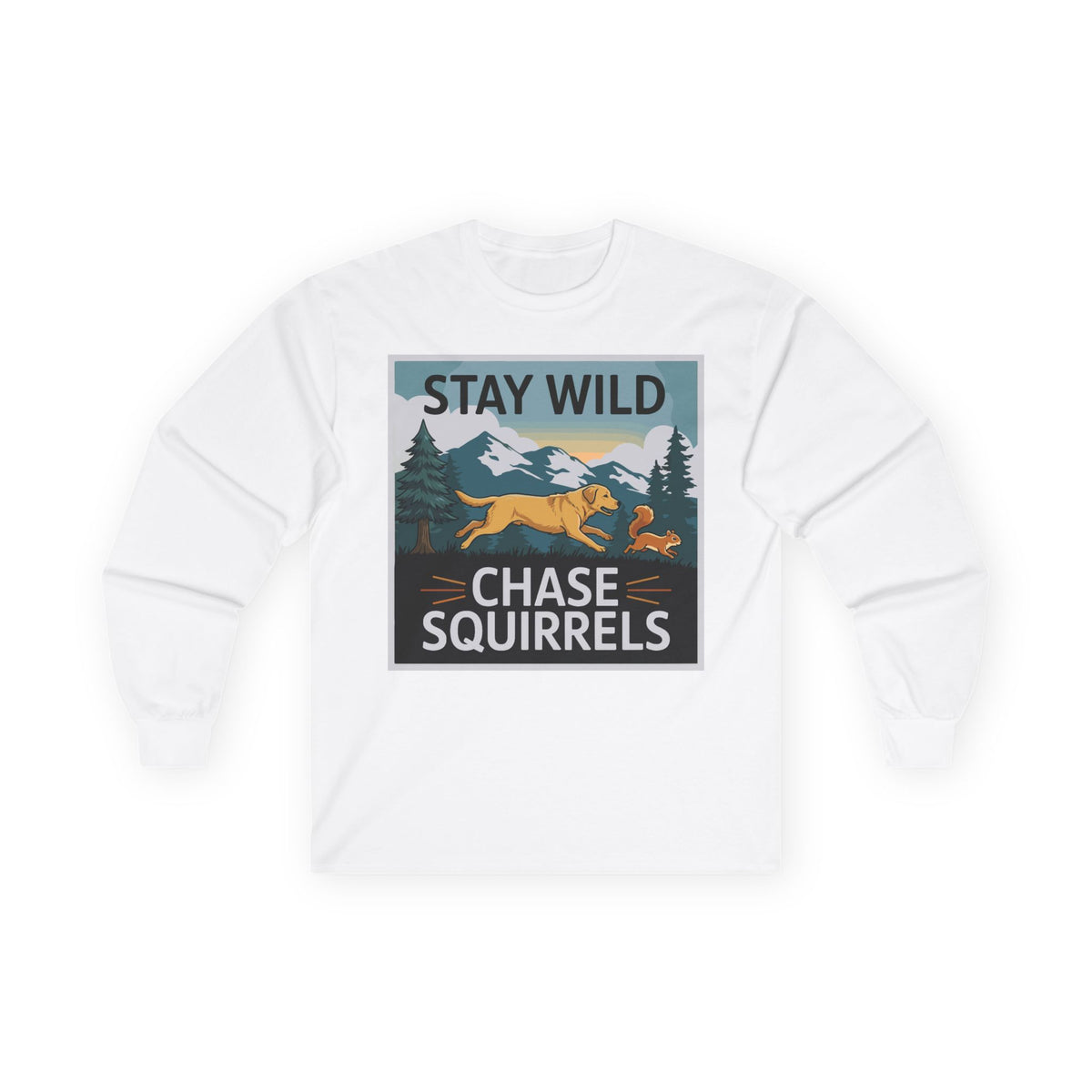 Stay Wild Chase Squirrels Yellow Lab Long Sleeve Tee in White