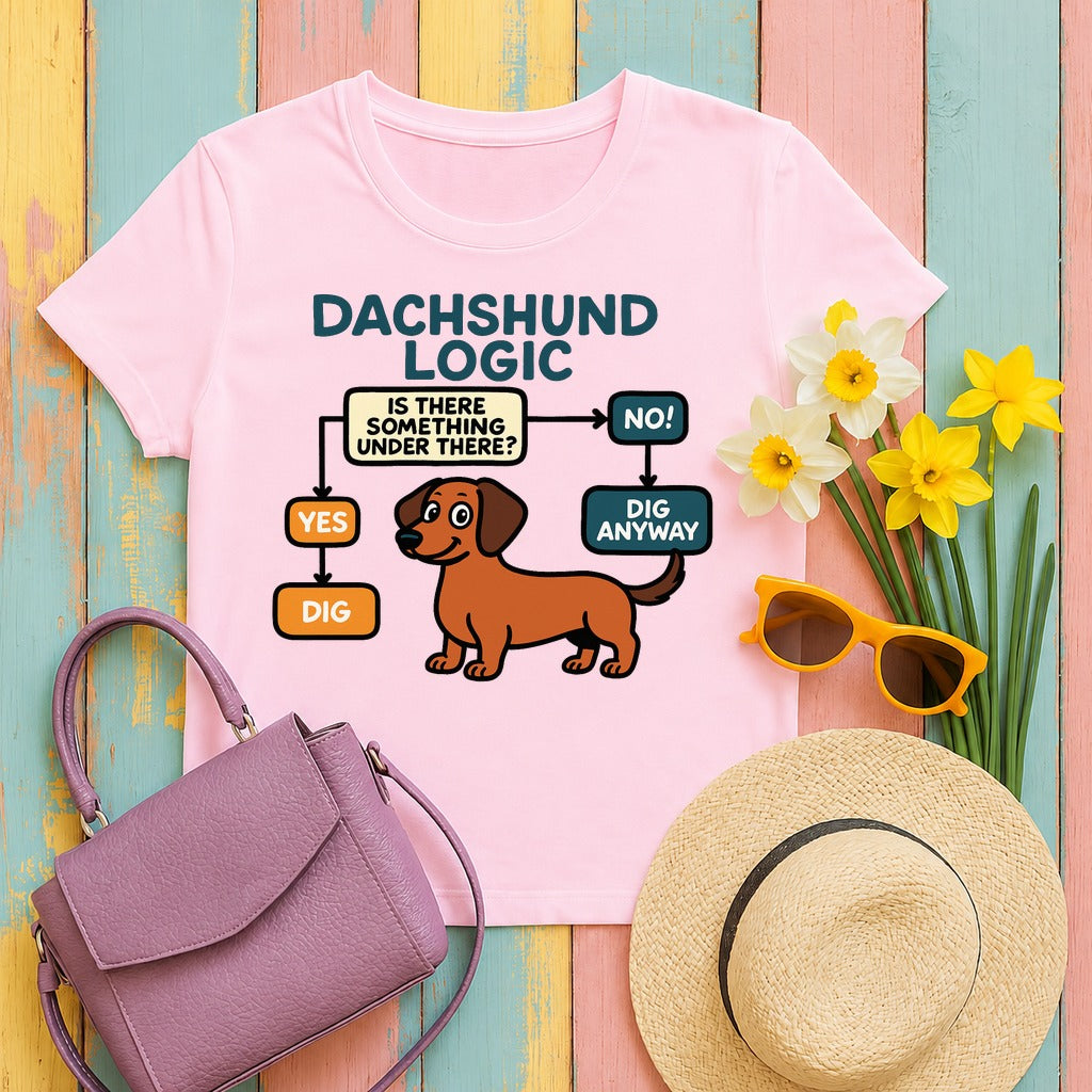 Dachshund Logic Flowchart Tee in Light Pink