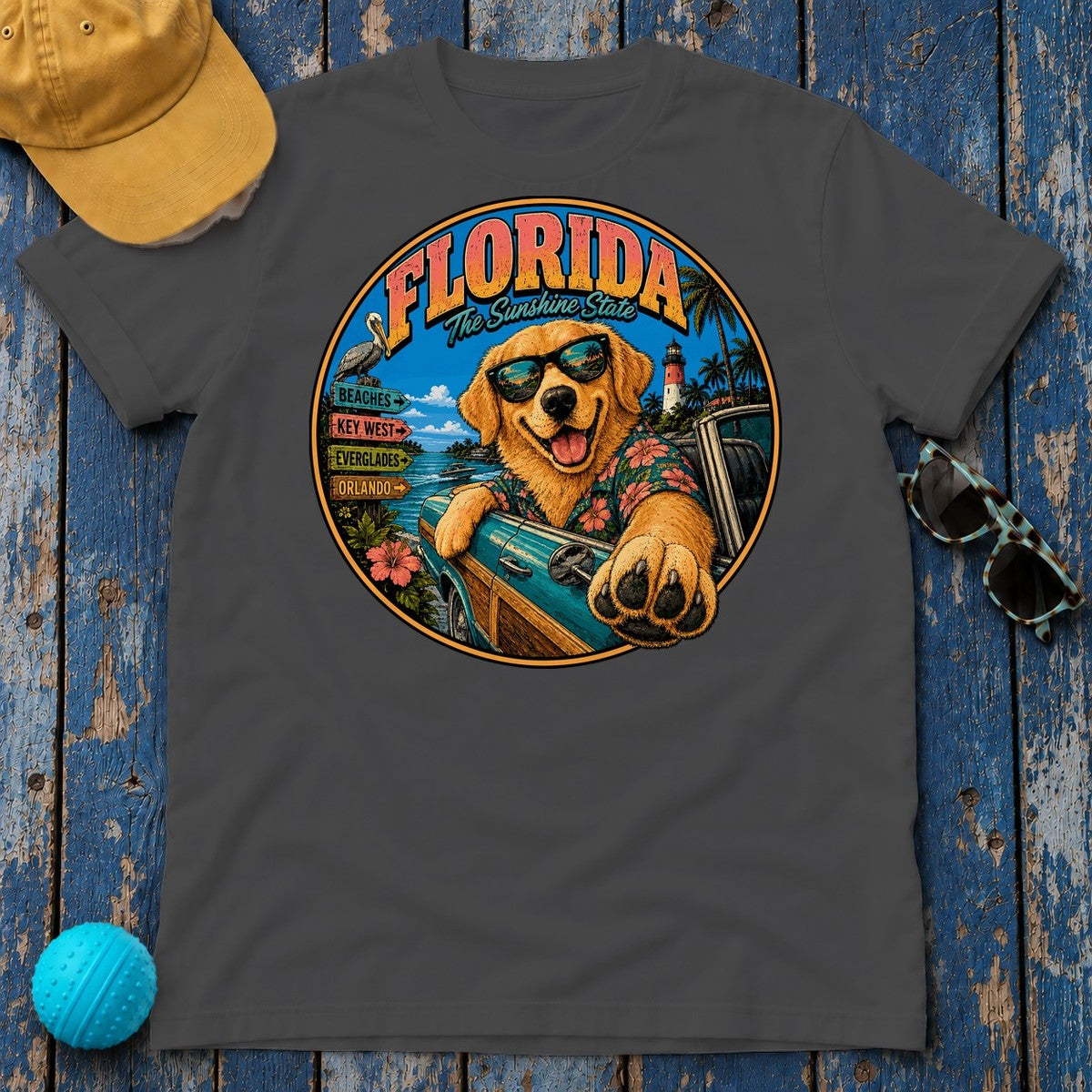 Sunshine State Golden Retriever T-Shirt in Dark Heather