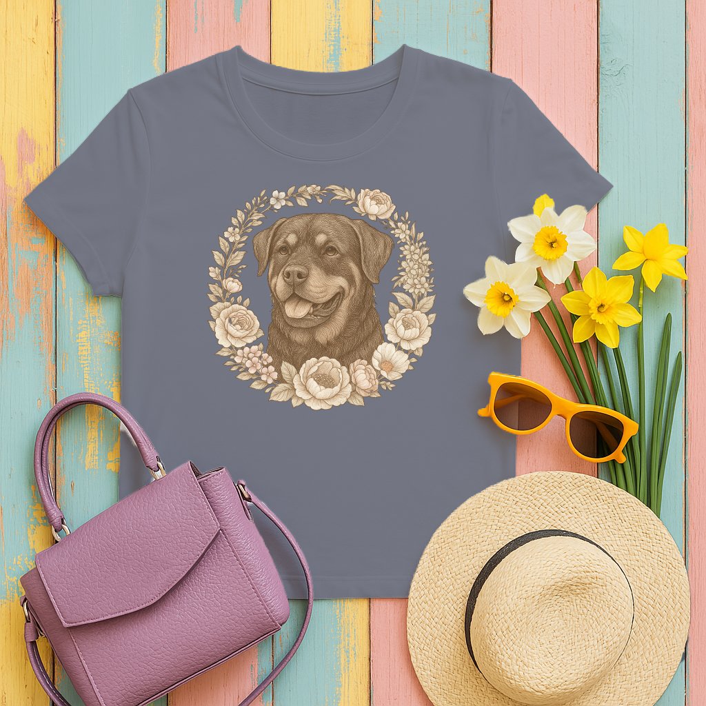 Floral Wreath Rottweiler Print on Grey Shirt product