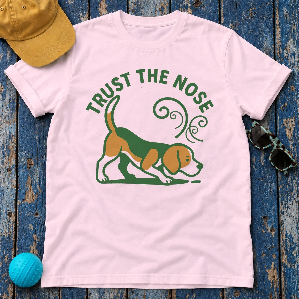 'Trust the nose' Sniffing Beagle T-Shirt in Light Pink