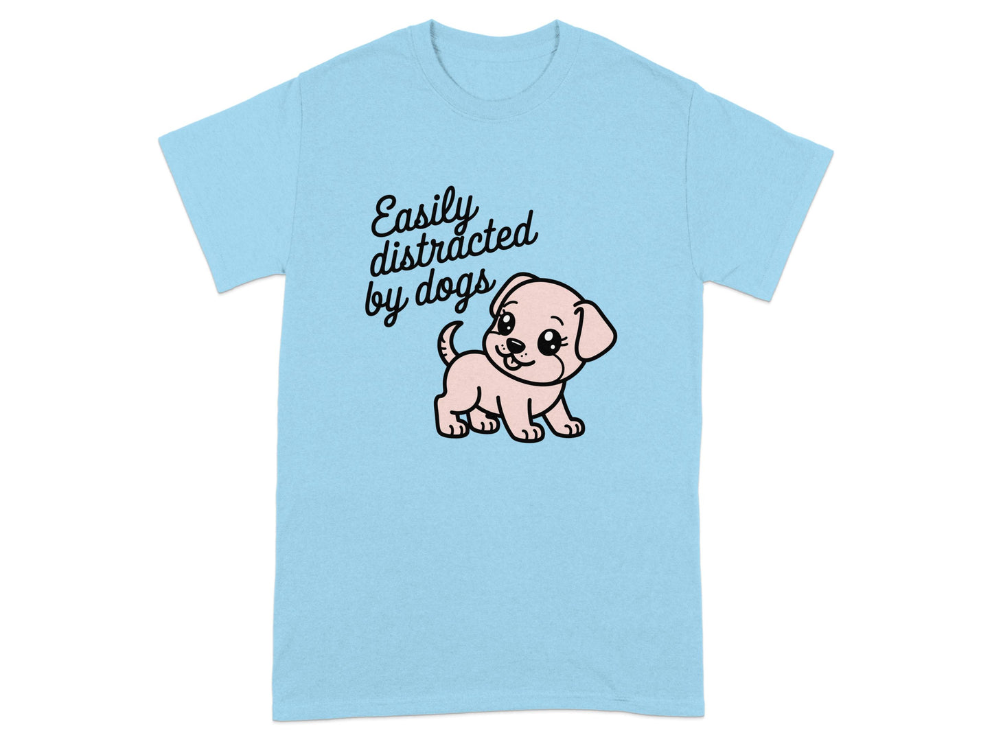 Easily distracted by dogs graphic t-shirt product