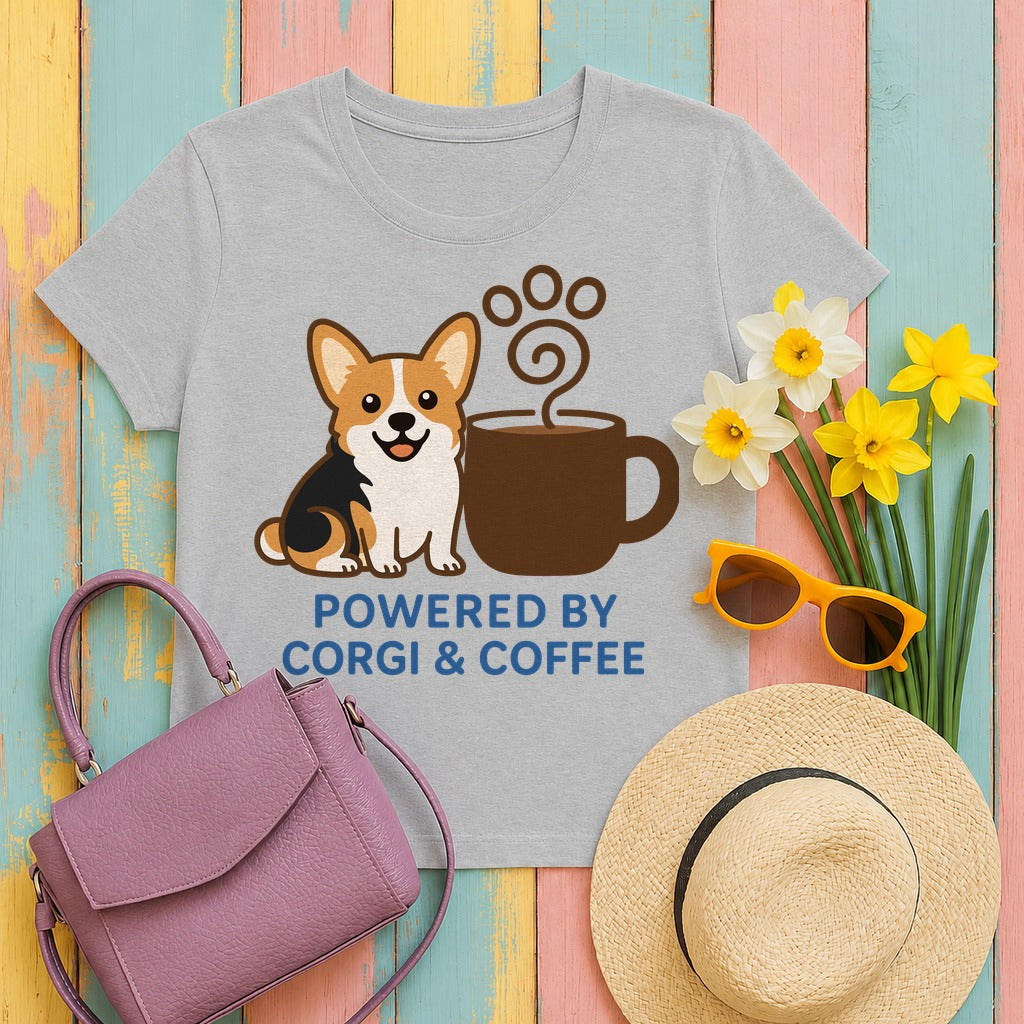 Powered By Corgi & Coffee T-shirt in Sport Grey